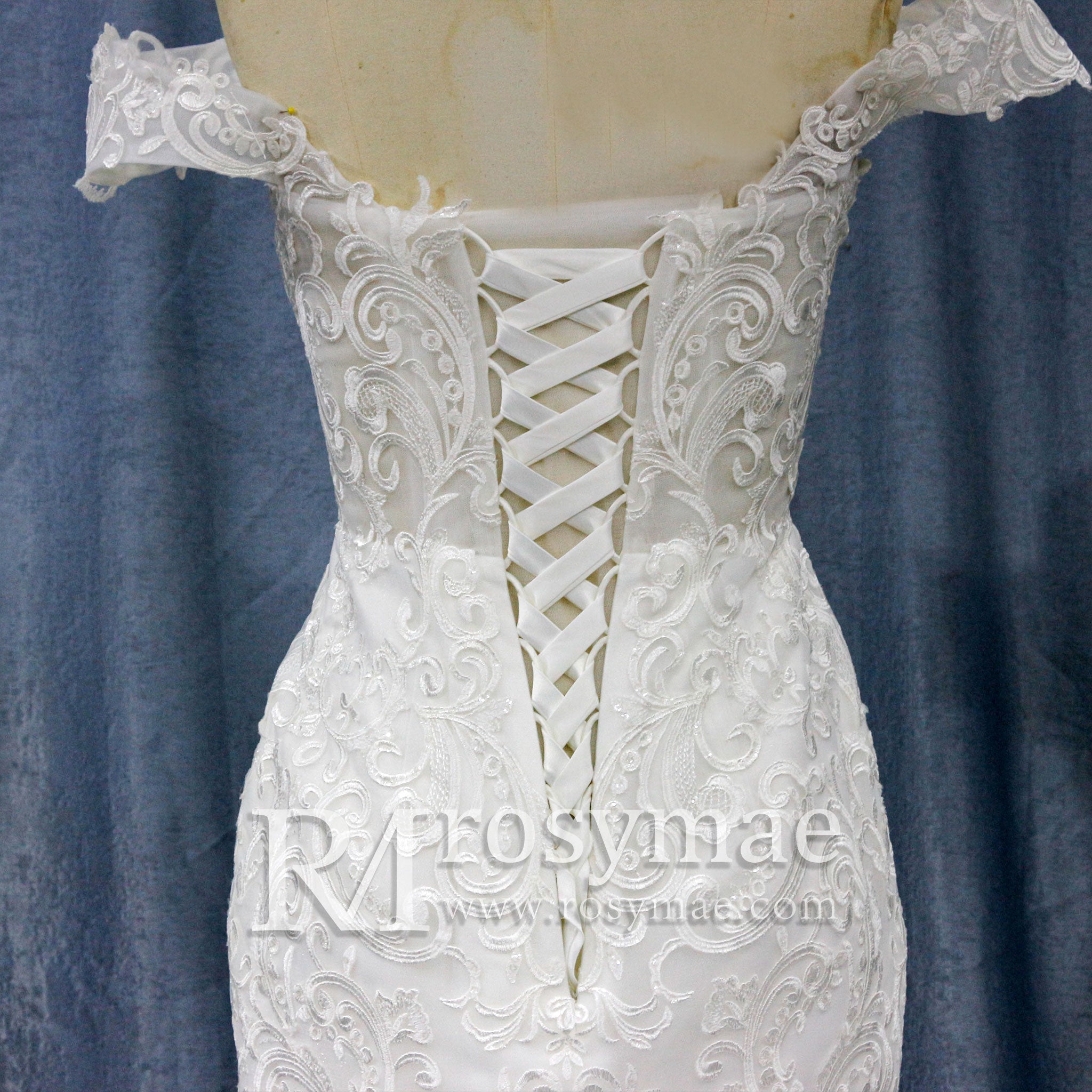 Off the Shoulder Trumpet Wedding Dresses Corset Back - Rosymae