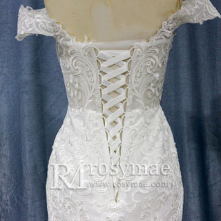Off the Shoulder Trumpet Wedding Dresses Corset Back - Rosymae