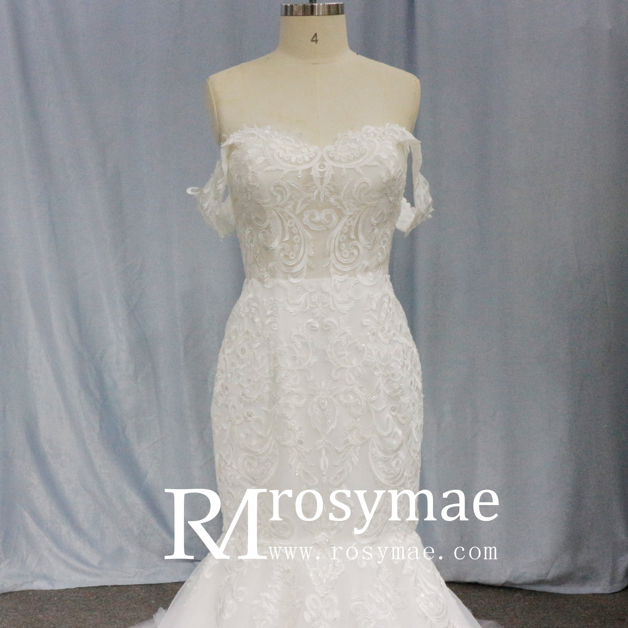 Off the Shoulder Trumpet Wedding Dresses Corset Back - Rosymae