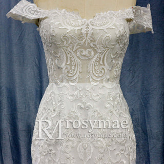 Off the Shoulder Trumpet Wedding Dresses Corset Back - Rosymae