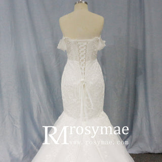 Off the Shoulder Trumpet Wedding Dresses Corset Back - Rosymae