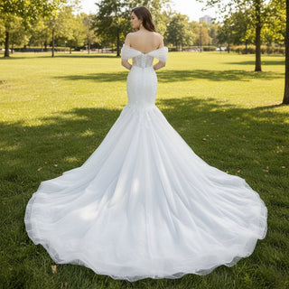 Off the Shoulder Trumpet Wedding Dresses with Sweetheart Neck - Rosymae