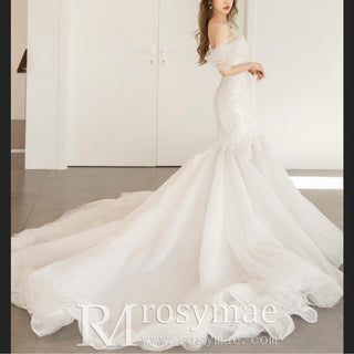 Off the Shoulder Trumpet Wedding Dresses with Sweetheart Neck