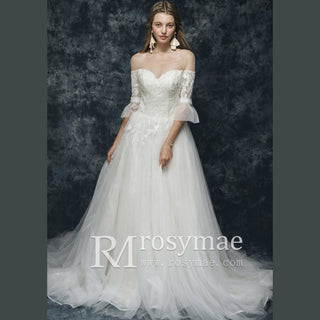 Sexy Off The Shoulder Tulle Wedding Dresses with Half Sleeve