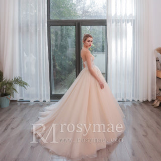 One Shoulder Applique Lace Puffy Skirt Bridal Wedding Dress - Rosymae