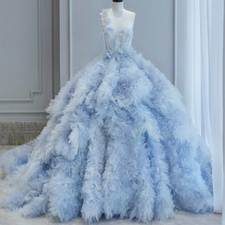 One Shoulder Ballgown Blue Wedding Dresses Bridal Gowns