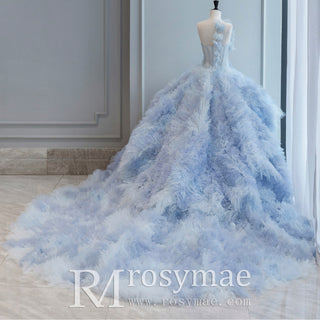 One Shoulder Ballgown Blue Wedding Dresses Bridal Gowns