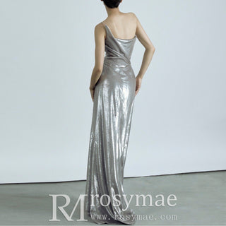One Shoulder Grey Formal Dresses and Evening Gowns