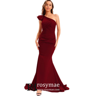 One Shoulder Prom Gowns Single Strap Wedding Guest Dresses - Rosymae