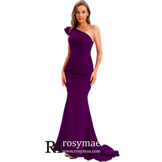 One Shoulder Prom Gowns Single Strap Wedding Guest Dresses - Rosymae