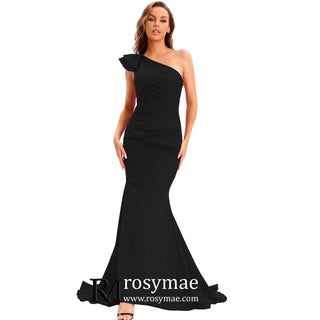 One Shoulder Prom Gowns Single Strap Wedding Guest Dresses - Rosymae