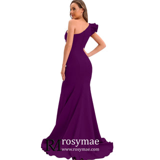 One Shoulder Prom Gowns Single Strap Wedding Guest Dresses - Rosymae