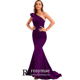 One Shoulder Prom Gowns Single Strap Wedding Guest Dresses - Rosymae