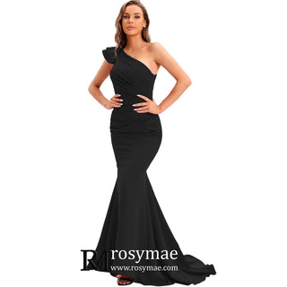 One Shoulder Prom Gowns Single Strap Wedding Guest Dresses - Rosymae