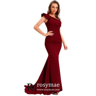 One Shoulder Prom Gowns Single Strap Wedding Guest Dresses - Rosymae
