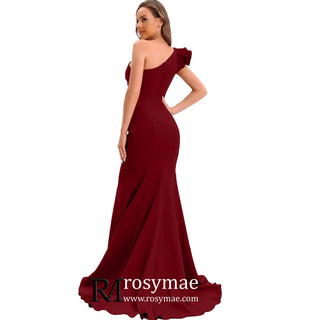 One Shoulder Prom Gowns Single Strap Wedding Guest Dresses - Rosymae