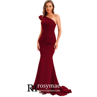 One Shoulder Prom Gowns Single Strap Wedding Guest Dresses - Rosymae