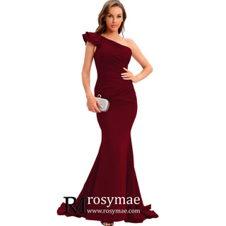 One Shoulder Prom Gowns Single Strap Wedding Guest Dresses - Rosymae