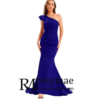 One Shoulder Prom Gowns Single Strap Wedding Guest Dresses - Rosymae