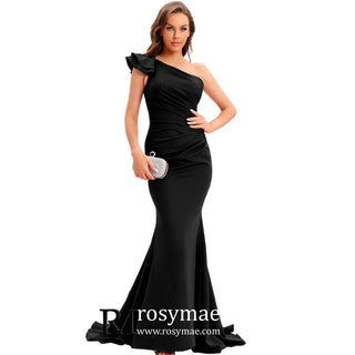 One Shoulder Prom Gowns Single Strap Wedding Guest Dresses - Rosymae