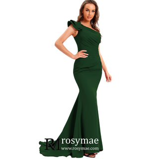 One Shoulder Prom Gowns Single Strap Wedding Guest Dresses - Rosymae