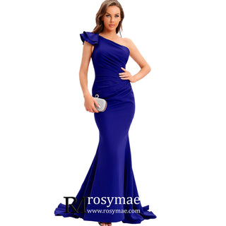 One Shoulder Prom Gowns Single Strap Wedding Guest Dresses - Rosymae