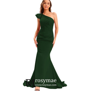One Shoulder Prom Gowns Single Strap Wedding Guest Dresses - Rosymae