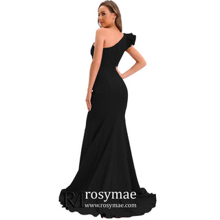One Shoulder Prom Gowns Single Strap Wedding Guest Dresses - Rosymae