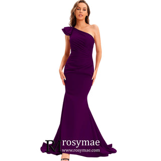 One Shoulder Prom Gowns Single Strap Wedding Guest Dresses - Rosymae