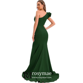One Shoulder Prom Gowns Single Strap Wedding Guest Dresses - Rosymae