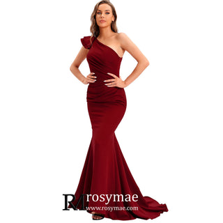 One Shoulder Prom Gowns Single Strap Wedding Guest Dresses - Rosymae