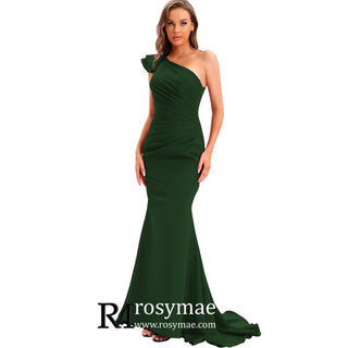 One Shoulder Prom Gowns Single Strap Wedding Guest Dresses - Rosymae