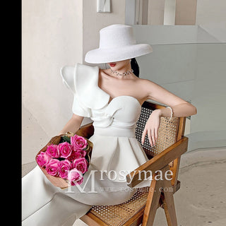 One-Shoulder Ruffled Mermaid Satin Bridal Two-Piece Dress - Rosymae