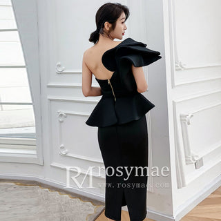 One-Shoulder Ruffled Mermaid Satin Bridal Two-Piece Dress - Rosymae