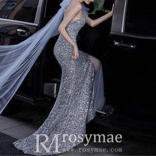 Charming One Shoulder Sequin Evening Dress Party Gown Mermaid