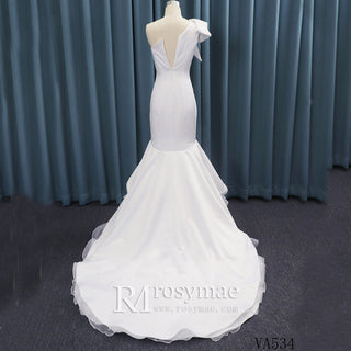 One-Shoulder Simple Satin Trumpet Wedding Dress Bridal Gown