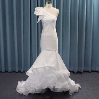 One-Shoulder Simple Satin Trumpet Wedding Dress Bridal Gown