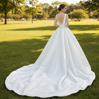 Open Low Back A-line Bridal Gown Wedding Dress with Pocket - Rosymae