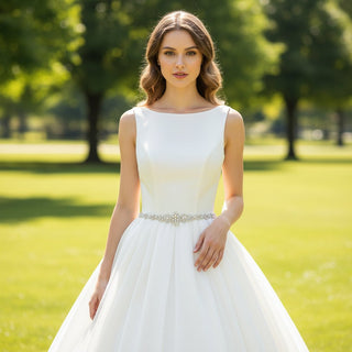 Open Low Back A-line Bridal Gown Wedding Dress with Pocket - Rosymae
