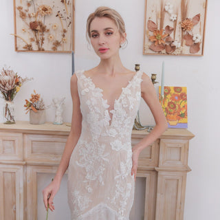 Open Mermaid Wedding Dress Bridal Gown with Plunging - Rosymae