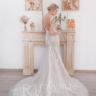 Open Mermaid Wedding Dress Bridal Gown with Plunging - Rosymae