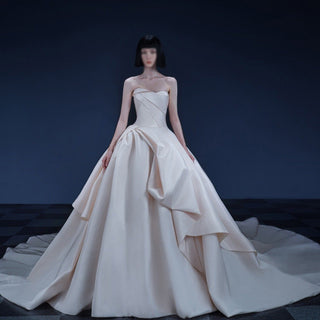 Asymmetrical Neck Ruffle Skirt Bridal Gown Wedding Dress