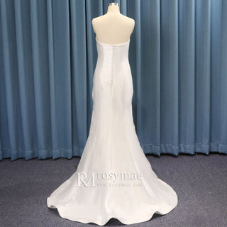 Strapless Simple Fit and Flare Satin Plain Wedding Dress