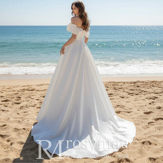 Plain Satin Off the Shoulder Wedding Dress A-line Bridal Gown – Rosymae