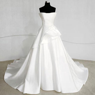 Plain Satin Bridal Gowns Simple A-line Wedding Dress