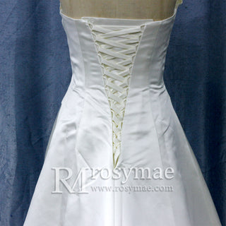 Strapless Unique A Line Asymmetrical Neckline Satin Wedding Dress