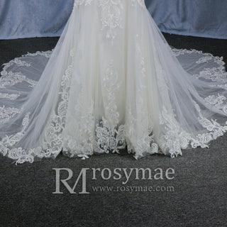 Plunging V-Neck Backless Lace Spaghetti Straps Mermaid Wedding Dress - Rosymae