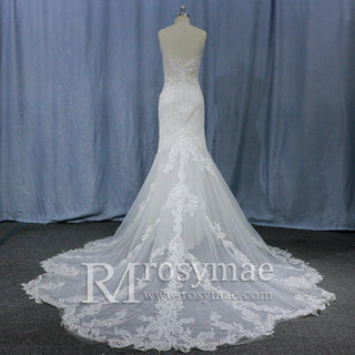 Plunging V-Neck Backless Lace Spaghetti Straps Mermaid Wedding Dress - Rosymae