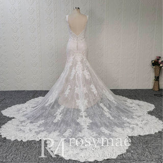 Incredible Plunging V-neck Low Back Lace Wedding Dresses