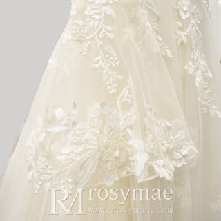 Plunging V Neck Off-The-Shoulder Wedding Dress with Long Sleeve - Rosymae